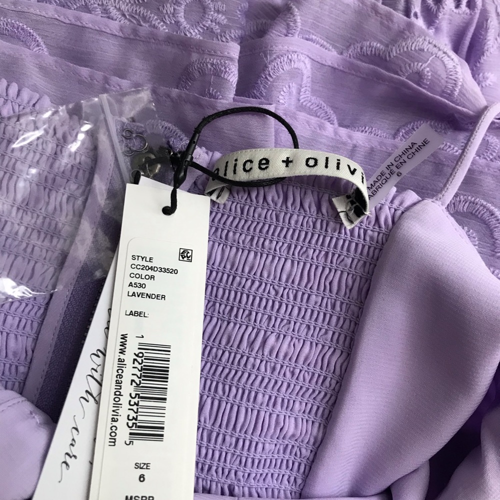 SOLD! NWT Alice + Olivia Shanti Eyelet Embroidery Button Front Dress Lavender - Picture 14 of 17